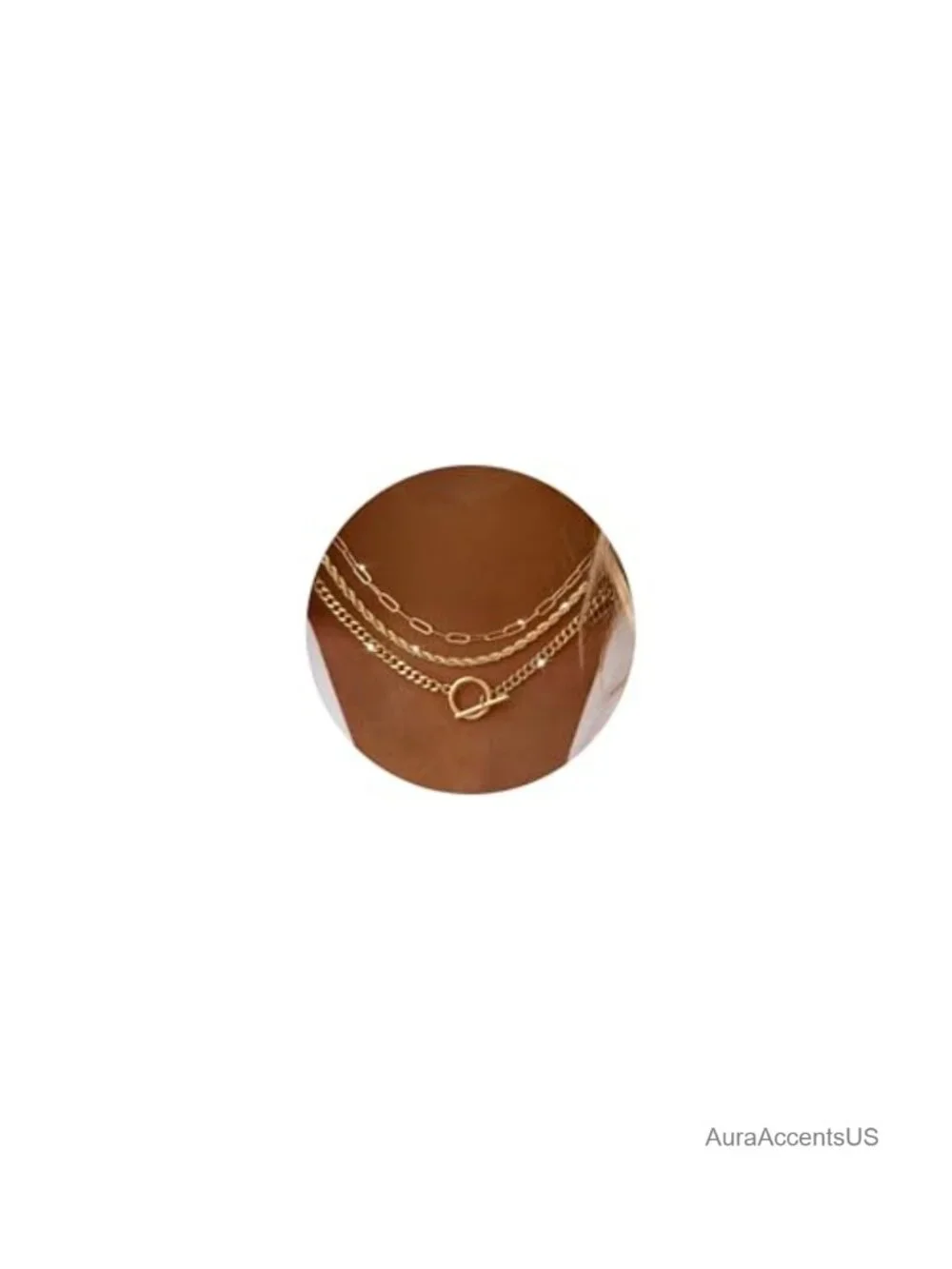 14K Gold Plated Layered Necklace Set - Toggle Clasp Brass Chain